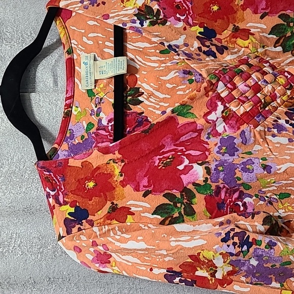Caribbean Joe Orange Floral‎ Blouse with 3/4 Sleeves V Neck Sz Large - Picture 2 of 5